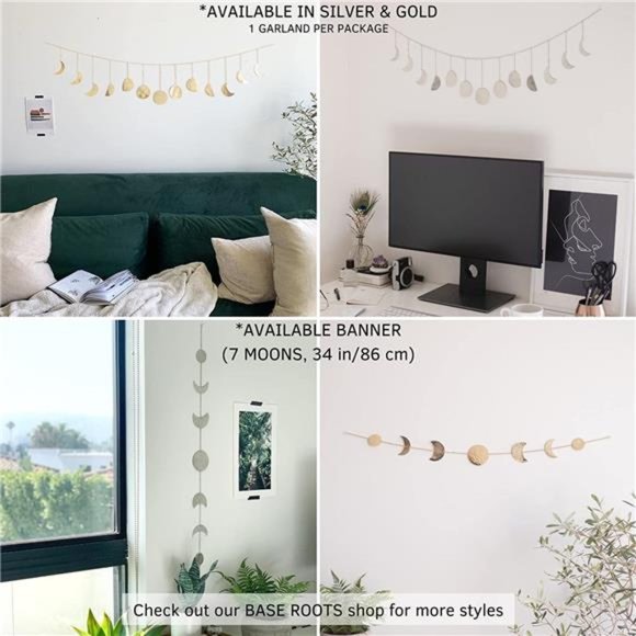 Moon Phase Wall Hanging, Handmade Hammered Gold Metal 13 Moons 36" Garland - Picture 4 of 6